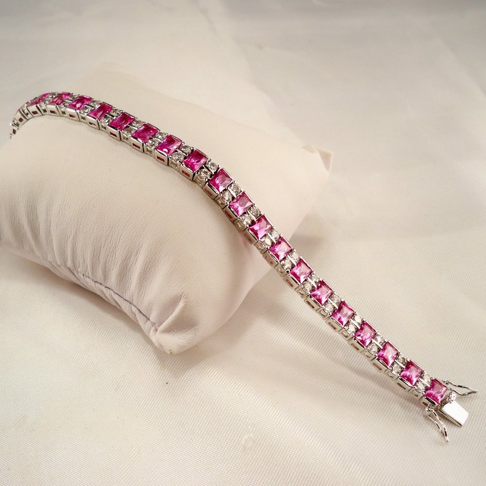 NEW Pink Lavender Cubic Zirconias Silver Vintage Designer Bracelet